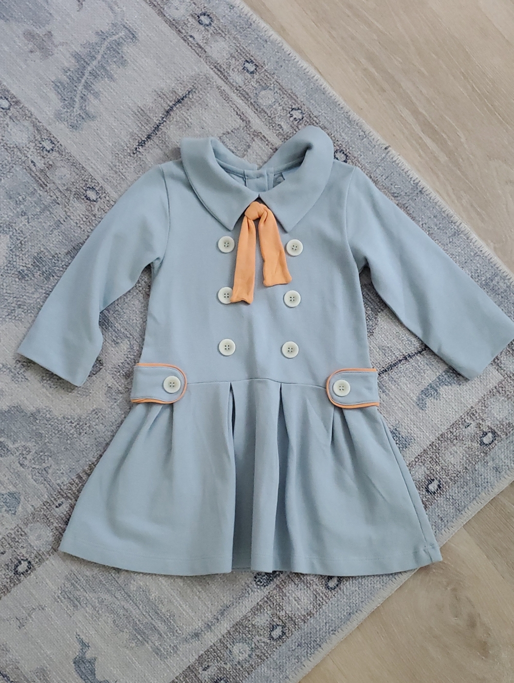Bella Bliss Toddler Girls Blue Cotton Collared Button Dress Sz2